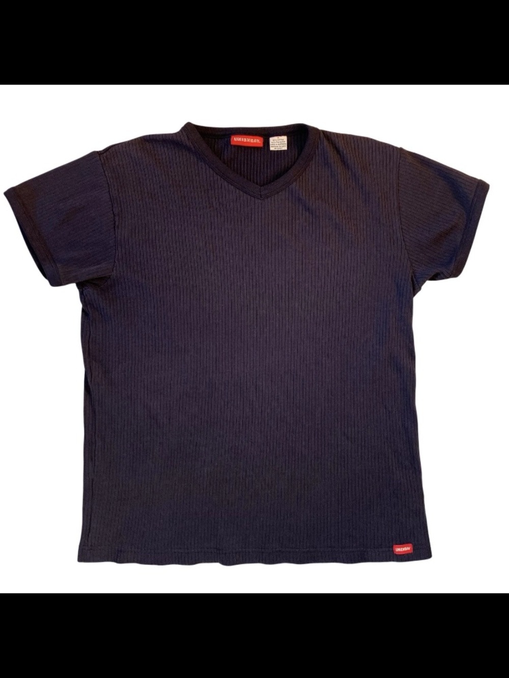 Vintage Y2K Unionbay Blue Ribbed V-Neck T-Shirt Women’s Medium Stretch Top